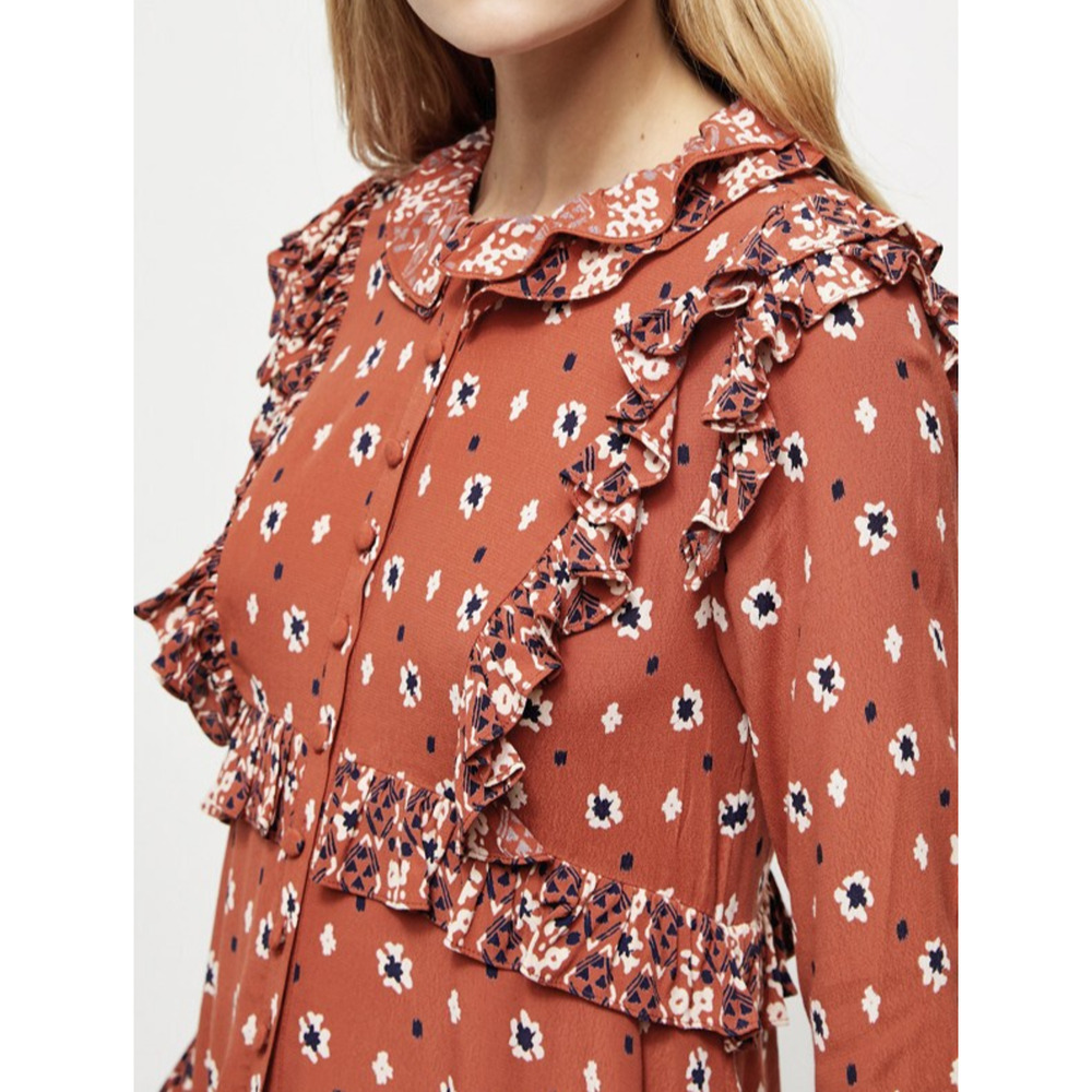 Free People Calico Skies Midi Dress Ruffle Button Boho Cottagecore Western Large - Picture 6 of 16